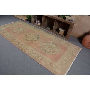 Alfombra de área grande turca vintage estilo clásico beige lana de 44x97 pies con respaldo de látex patrón abstracto para habitación de adolescentes - Product Image 2