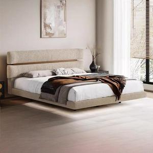 Cadre de <span class=keywords><strong>lit</strong></span> flottant LED de luxe en bouclette, <span class=keywords><strong>lit</strong></span> design italien minimaliste rembourré, base robuste, mobilier d'hôtel sur mesure - Product Image 1