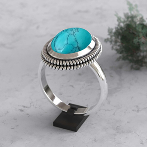 Anillo de Turquesa Natural de Arizona de Moda, Plata de Ley 925, Joyería Bohemia Navajo, Piedra Preciosa Hecha a Mano, Anillo de Compromiso - Product Image 5