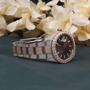 Montre pour homme élégante avec diamants glacés, style hip-hop bling, bracelet en acier inoxydable bicolore, largeur du bracelet, mouvement mécanique de haute qualité - Product Image 2