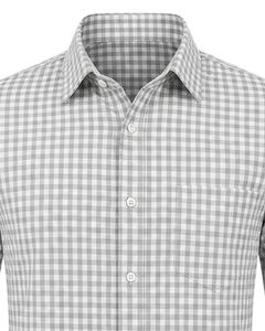 Camisa formal a cuadros gris claro y blanco para hombre, de manga larga, con botones, informal, para oficina, de algodón, estilo vestir. - Product Image 4
