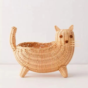 Handwoven <b>Cat</b>-Shaped Rattan Basket for Holiday Decorative Storage or Home Decor <b>Gift</b> Basket - Product Image 1