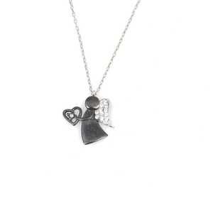 925 Sterling Silver Heart-Shaped Flying Angel Necklace with White Crystals 1.4cm Size Everyday Wear - Product Image 4