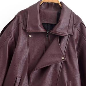 ฤดูหนาว ฤดูใบไม้ร่วง แฟชั่นลำลองสำหรับผู้หญิงใหม่ เรียบง่าย ใช้งานได้หลากหลาย สไตล์เรโทร หนังแท้ ถักทอ คุณภาพสูง ทรงหลวม สไตล์มอเตอร์ไซค์ - Product Image 3