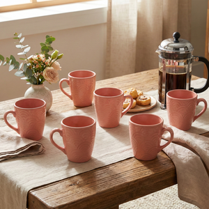 Juego de 6 Tazas de Café de Cerámica Rosa Coral Modernas, Aptas para Lavavajillas y Microondas, Capacidad de 300 ml, con Tapas, para Regalos Empresariales - Product Image 4