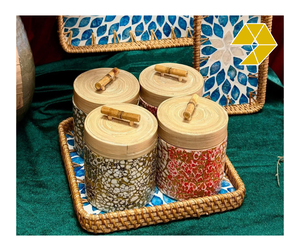 Bamboo Jar <b>Storage</b> Box For Species Tea with MOP Shell Inlay Bamboo <b>Storage</b> Box with Eggshell Inlay <b>Tabletop</b> Decor Bamboo Jar - Product Image 1