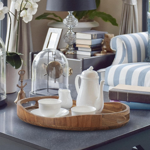 ถาดไม้เคลือบเงาสำหรับตกแต่งทรงกลมพร้อมที่จับโลหะถาดเสิร์ฟพร้อมที่จับไม้มะม่วงดีไซน์สะดุดตาแบบแฟนซี - Product Image 6