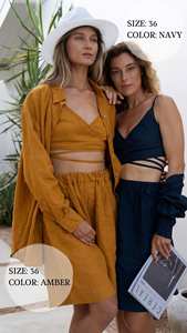 Confortable à la recherche de luxe Style femmes personnalisé solide Shorts ensembles coordonnés en col en V profond Mini robe courte été dame fleur articles - Product Image 2