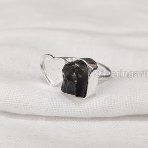 Bague pour femme en pierre brute, quartz fumé naturel brut de qualité AAA, forme cœur, ajustable, cadeau de Noël, en argent sterling 925 - Product Image 3