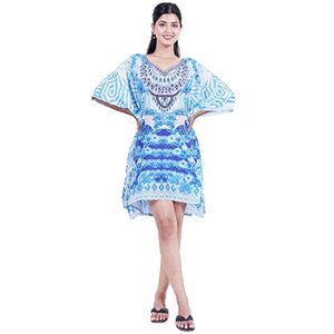 Kaftan corto estampado de tela de algodón para mujer de excelente calidad de último diseñador, Kaftan estampado occidental, Kaftan informal, ropa de fiesta en la playa - Product Image 1