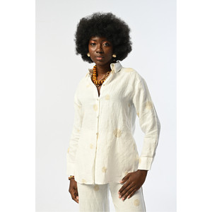 Camicia in Lino Ecru con Motivi per Donna, 100% Cotone, Collezione Design - Product Image 2