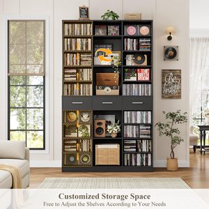 Vetrina Espositiva Grande in Legno Nero con 3 Cassetti, Libreria e Vetrina Contenitore per Casa, Ufficio, Soggiorno - DR530 - Product Image 4