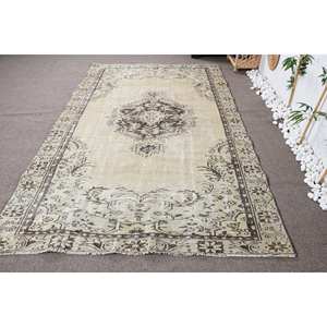 Alfombra turca Vintage Beige Marrón 5,6 X 9.2ft Tejido plano de lana con patrón de retazos para decoraciones de sala de estar - Product Image 4