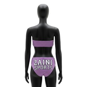 Ensemble de bikini pour femme en nylon et élasthanne côtelé de qualité supérieure, haut lavande avec fermeture éclair, logo personnalisé, maillot de bain pour femme - Product Image 2