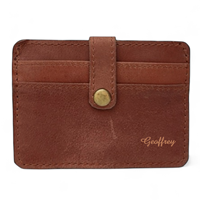 Koleksi Tanda Tangan Geoffrey 100% Kulit Sapi Gaya Vintage Dompet Pendek Tipis dengan Penutup Terbuka Unisex Multi-Fungsi 5 Inci