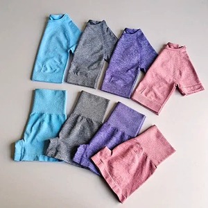 Ensemble 2 pièces respirant Gym Fitness pour femmes motif solide haut court et short de course fermeture à cordon pour vêtements d'entraînement de Yoga - Product Image 3