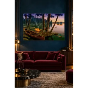 Impresión en lienzo de Fida Canoe and Campfire by the Lake - Product Image 3