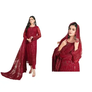축제와 파티는 면사 자수 작업 인도와 파키스탄 스타일 드레스를 좋은 가격에 무거운 가짜 조젯 착용