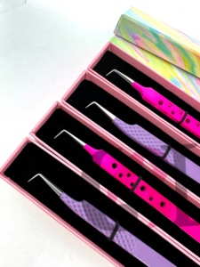 Pince à épiler professionnelle revêtement en poudre rose et violet 90 degrés pointe argentée poignée de diamant pince à épiler - Product Image 6