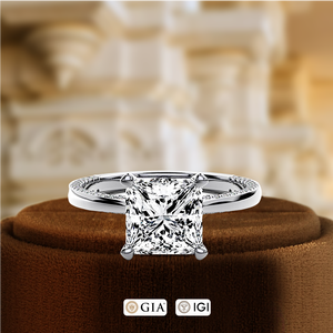 Anillo de Oro de 14K con Certificado IGI, Anillo de Compromiso con Diamante de Corte Princesa de 1CT Cultivado en Laboratorio, Anillo de Compromiso con Halo Oculto, Anillo Nupcial Único - Product Image 2