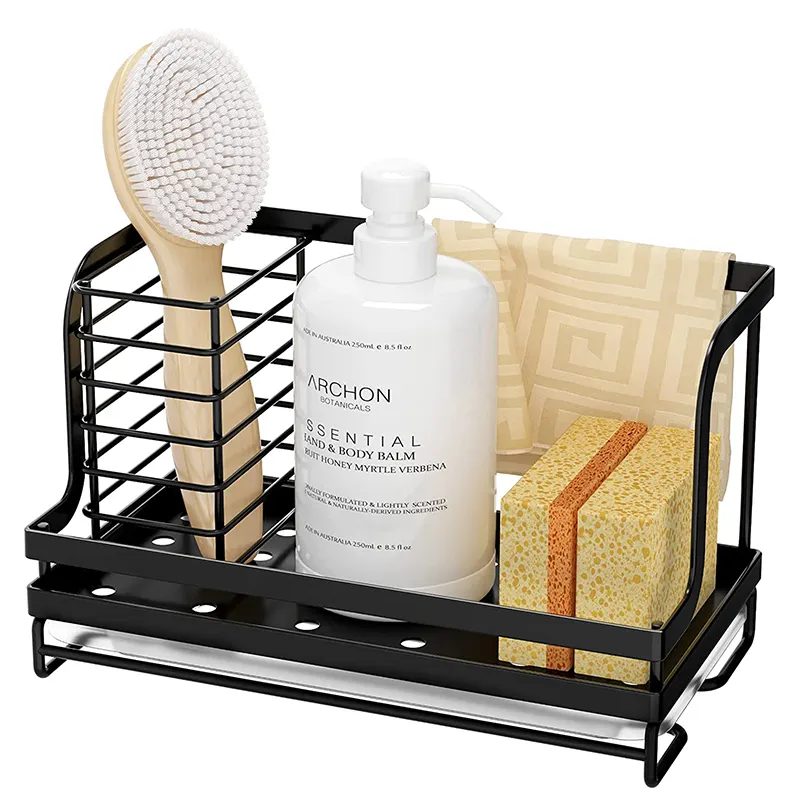 Flat Iron Mini Kitchen Sink Organizer Caddy with Drain Pan Rustproof Sponge Organizer Rack