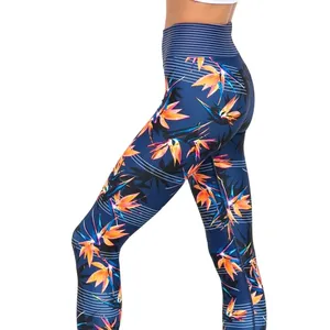 Celana leging yoga gym olahraga cetak wanita celana ketat pakaian aktif desain cetak logo Rib sublimasi kustom