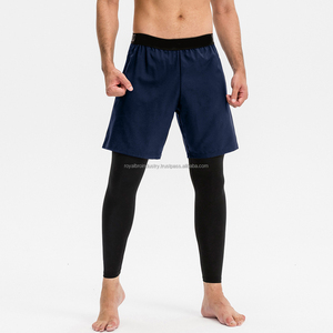 Pantalones Cortos Deportivos 2 en 1 para Hombre, Transpirables, de Secado Rápido, Elásticos en 4 Direcciones, Cintura Alta, Sólidos, Casuales, con Cordón Ajustable, para Correr, Gimnasio y Fitness, con Leggings Ajustados - Product Image 3