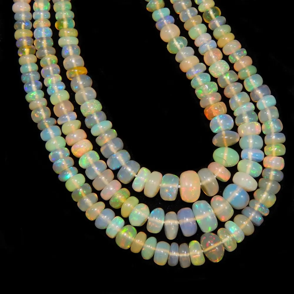 Manik-manik longgar Rondelle polos batu permata Opal Etiopia alami untuk pembuatan perhiasan