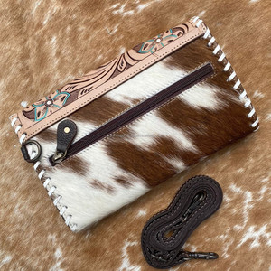 กระเป๋าเงินคาดลำตัวหนังแท้สำหรับผู้หญิง, กระเป๋าคลัทช์ใส่โทรศัพท์พร้อมสายหนังแท้สไตล์ตะวันตก - Product Image 5