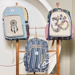 Eco-Friendly Hemp Striped Backpack Durable Natural Fiber <b>Bag</b> with <b>Laptop</b> Compartment Ideal for Travel School Hiking & Daily Use - Product Image 1