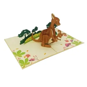 Mother And Daughter Kangaroo 3D Pop Up Card Paper Laser Handmade Gift Wholesale Kirigami Best Seller