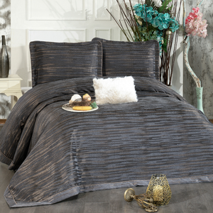 Alina 4-Piece Black Gold and Dark Grey Schenille <b>Bedspread</b> & Bedding Set <b>King</b> Size Bed Cover Set Made in Türkiye - Product Image 1