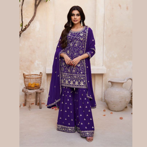 Heavy Georgette Embroidery Work Sharara Plazzo <b>Suit</b> by Royal Export - Product Image 1
