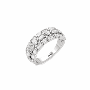 Anillo de compromiso redondo y Baguette Cut Diamond Half Eternity de 3 filas para mujer - Product Image 4