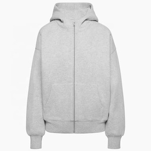 Personalizado Drop Shoulder Puño acanalado y dobladillo Cremallera completa Sudadera con capucha de gran tamaño Kangroo Pocket Algodón Poliéster Sudadera con capucha Mujer - Product Image 3