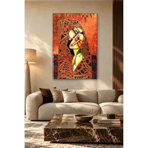 Impression sur toile Fida, motif vitrail sur fond orange, femme cubiste - Product Image 2