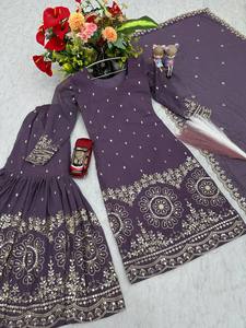 Salwar kameez indien pakistanais violet clair pour femmes et filles, vêtements de fête Top Sharara Palazzo Suits Collection - Product Image 5