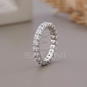 Bague de mariage à profil bas en or rose plaqué 3MM, entièrement sertie de moissanite taille ronde 1.80CT, pour demoiselle d'honneur - Product Image 6