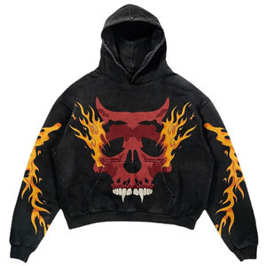 Sudadera con Capucha Vintage para Hombre, Lavada al Ácido, Bordada con Pedrería, de Alta Calidad, Estilo Holgado, Venta al Por Mayor - Product Image 6
