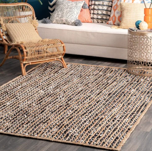 Tapis de jute naturel défini par une double bordure en bleu marine profond pour salon chambre couloir hôtel bureau au prix de gros - Product Image 4