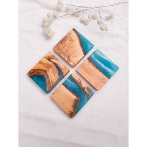 Set Of 4 Modern Round <b>Drink</b> <b>Coasters</b> Wholesale Handmade Acacia Wood And Grey Epoxy Resin <b>Coasters</b> For Home And Bar Decor - Product Image 5