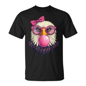Camiseta Promocional con Diseño de Niña Linda con Gafas de Águila Calva y Lazo Rosa para Amantes de las Águilas - Product Image 1