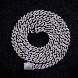 VVS Moissanite Hip Hop Cadena de eslabones cubanos Corte redondo 15mm Collar Ice Out Jewelry para plata esterlina 925 - Product Image 1