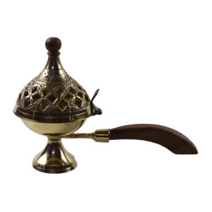 Porte-encens en laiton avec manche en bois Brûleur d'encens Porte-encens avec attrape-cendres Produit tendance Laiton Lobandaan - Product Image 1