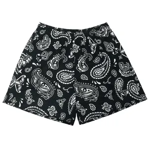 Pantaloncini in rete con stampa bandana personalizzata Design personalizzato stampato a sublimazione Street Wear Mesh Short ricamo Logo Beach Short