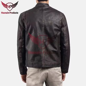 <b>Mens</b> Real <b>Brown</b> <b>Leather</b> <b>Jacket</b> Distressed Stand Collar Zip Chest Pockets Sheepskin Biker Coat Custom Vintage Winter Outerwear - Product Image 6