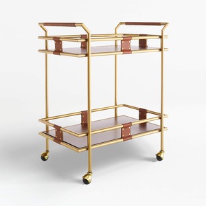 Fancy Gold Hotel <b>Trolley</b> Beverage <b>Serving</b> Cart Rolling Drink Carrier Metal Barrolley for Guest Room and Lobby - Willem - Product Image 4