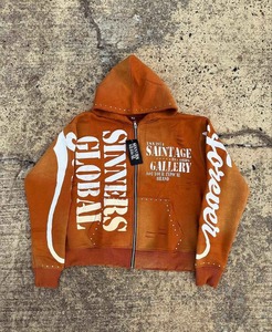 Sudaderas con capucha y cremallera completa personalizadas de alta calidad para hombre, chaqueta de invierno con estampado de esqueleto en las mangas, sudaderas con capucha para mujer - Product Image 2