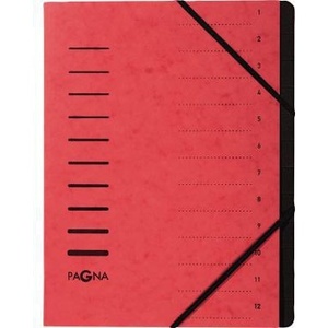 PAGNA DIN <b>A4</b> 240g/m Red File <b>Folder</b> Pressed Chipboard with 12 Black Compartments - Product Image 1
