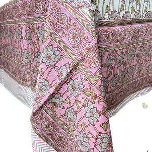 Hecho a mano de 6 plazas Rectangular Rosa gris mantel sábana Jaipur algodón bloque estampado Floral Lotus borde Floral cubierta de mesa - Product Image 1